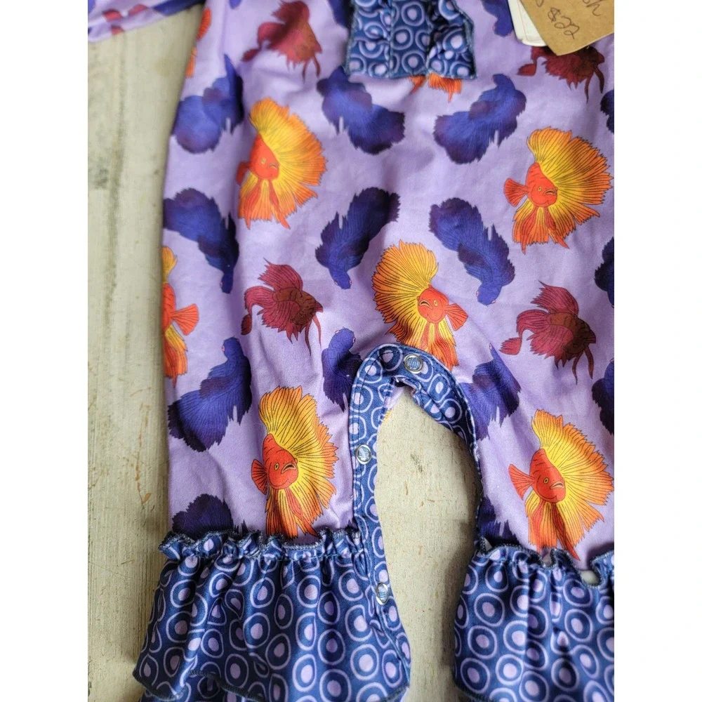 Pete Lucy 3-6 months purple fish romper baby outfit unique apparel